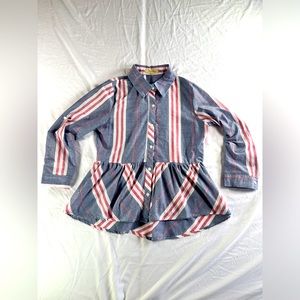 Girl's Love Notes Red White & Blue Button Up Baby Doll Blouse Size L Junior